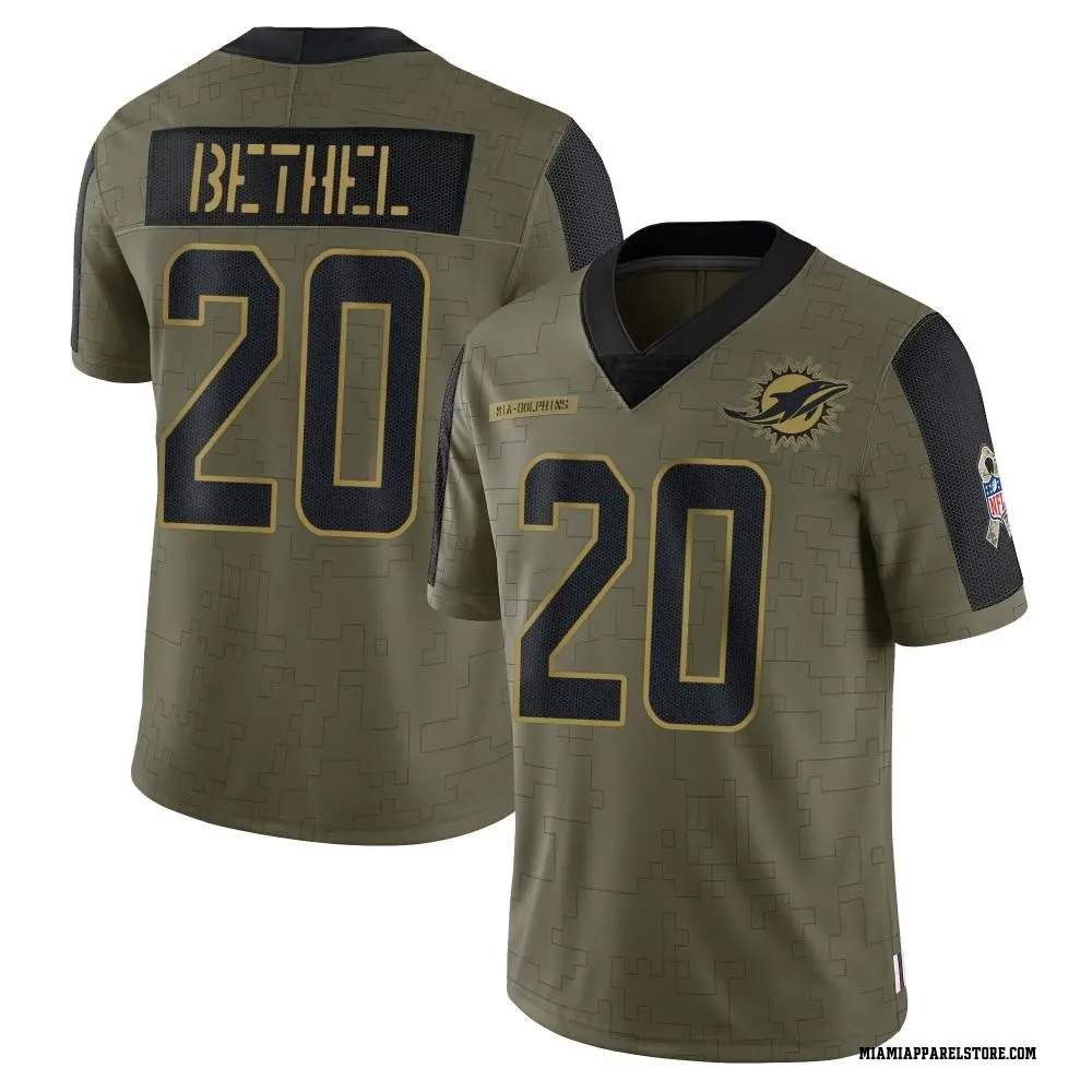 Justin Bethel Men's Limited Olive Miami Dolphins 2021 Salute To Service Jersey