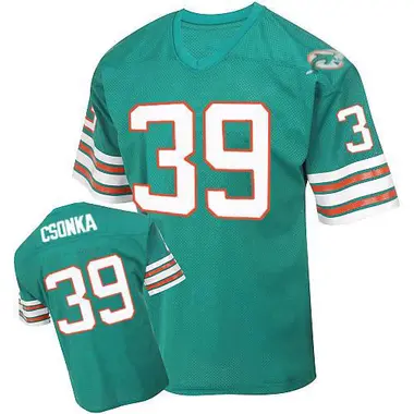 Larry Csonka Men's Authentic Green Miami Dolphins Mitchell and Ness Aqua Team Color Throwback Jersey