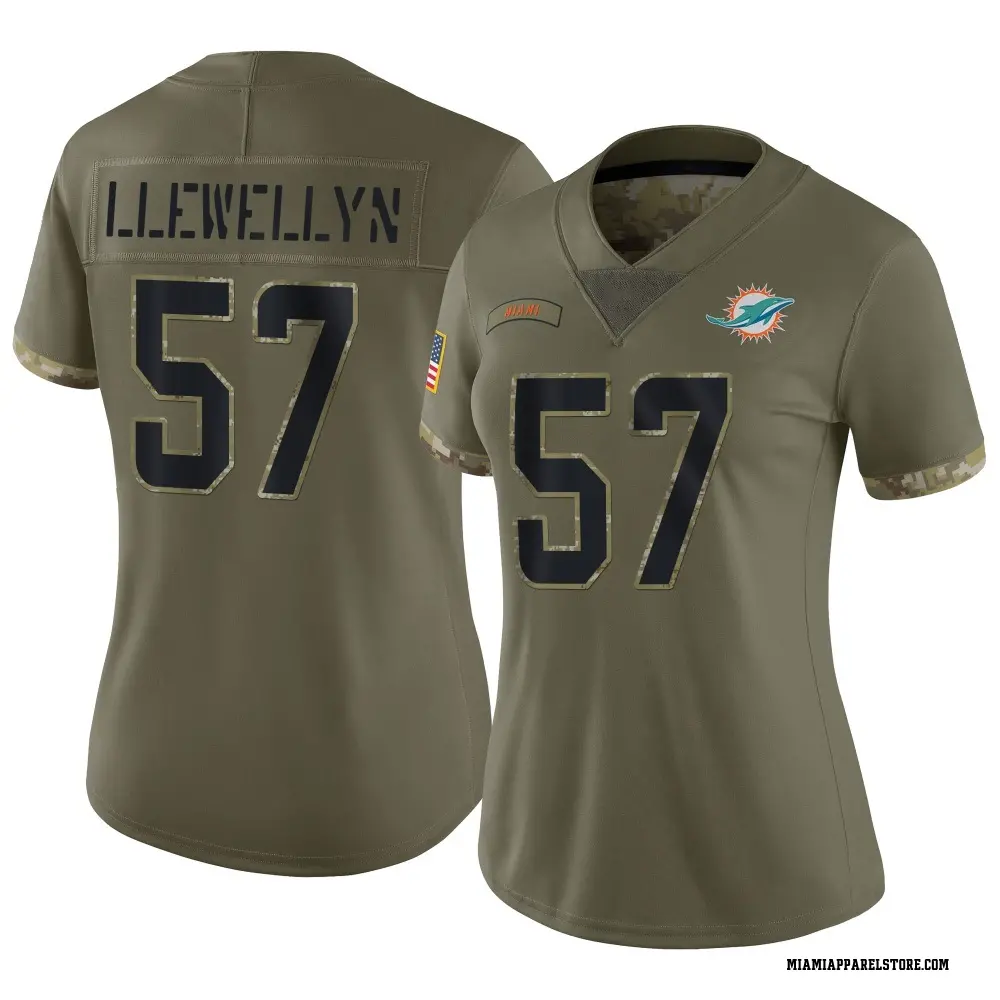 Max Llewellyn Women's Limited Olive Miami Dolphins 2022 Salute To Service Jersey