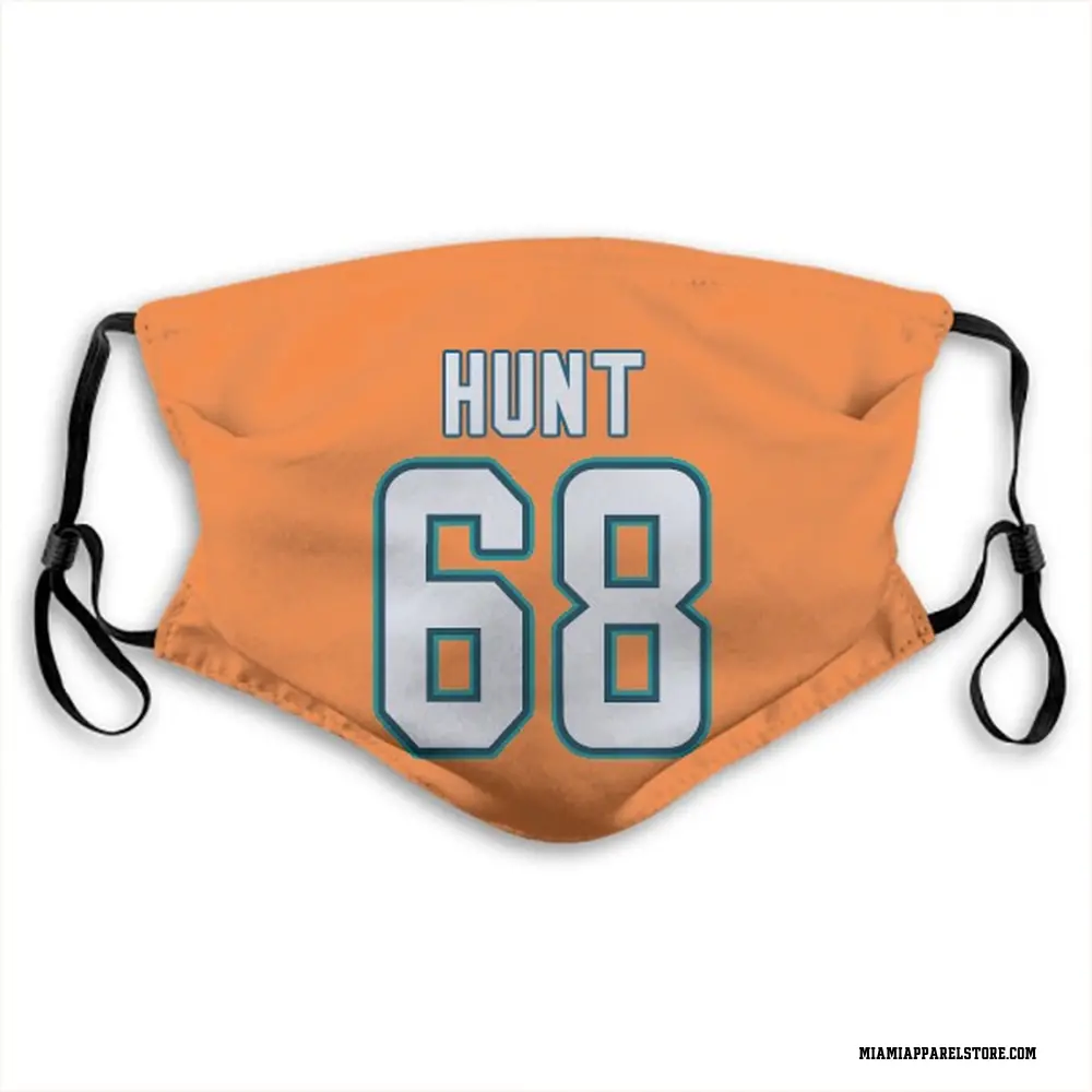 Robert Hunt Name & Number Orange Miami Dolphins Face Mask